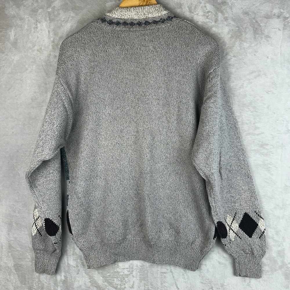 Cotton Traders Sport Mens Golf Intarsia V-Neck Sweater Grey Argyle Large Vintage - Picture 3 of 8